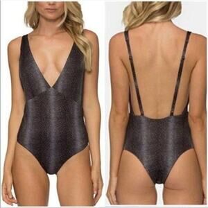 Tavik Swim Sz L Drew One Piece Plunging Swimsuit in Black Percy Dot Black Sexy